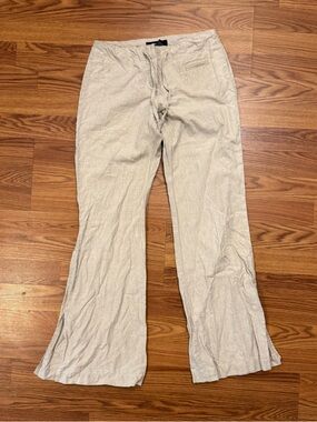 Express Beige Linen Pants Wide Leg Tie Waist Size 3/4